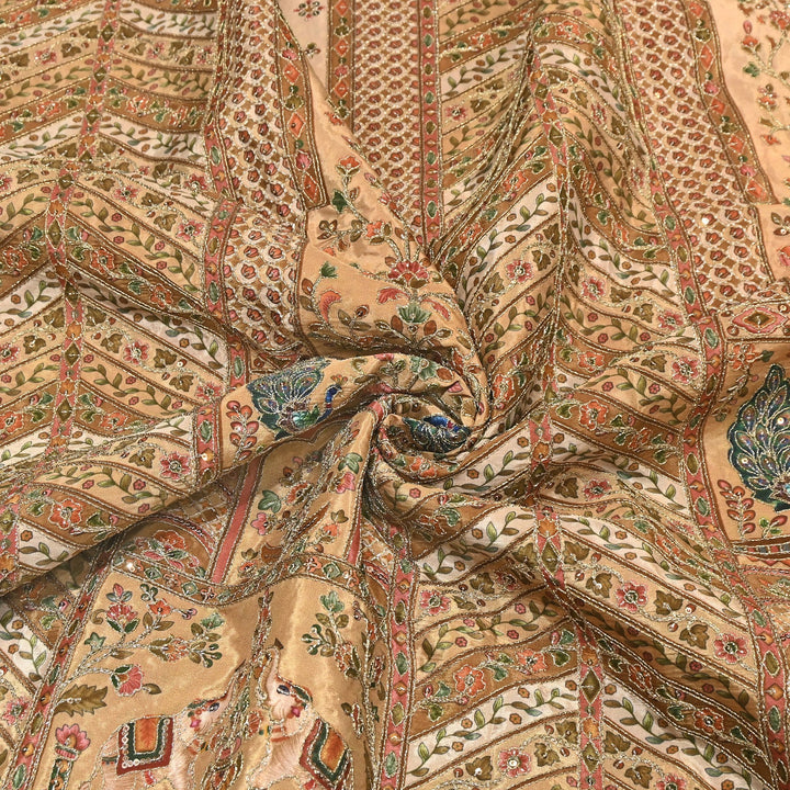 Multi Color Crepe Position Print Zari & Sequins Embroidery Fabric – Premium Designer Fabric-0NP481-03
