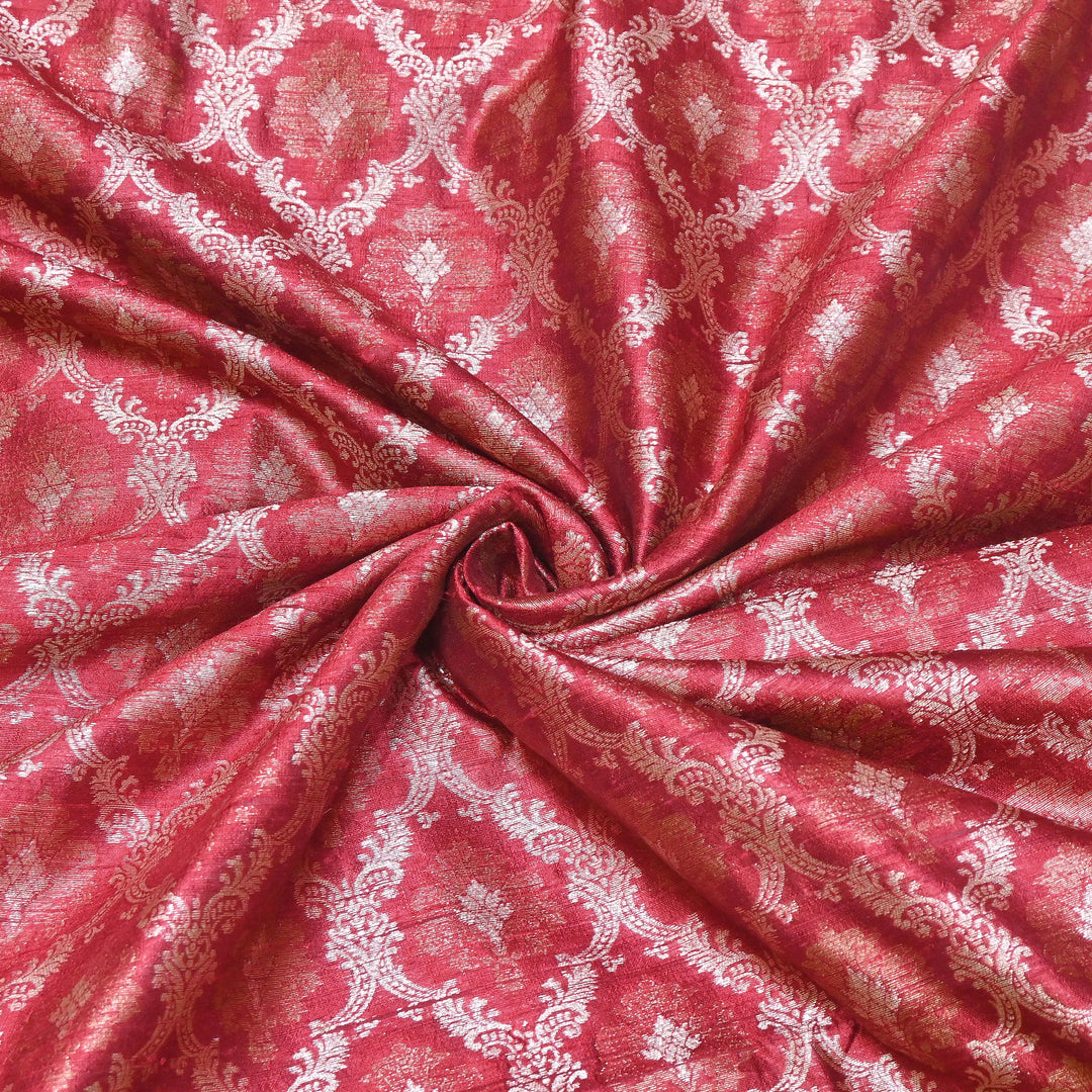 Pure Raw Silk Alfi Zari Brocade Fabric 44" | Luxury Traditional Designer Fabric | ASE001-02