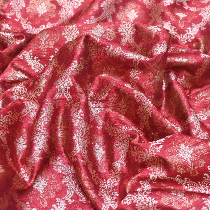 Pure Raw Silk Alfi Zari Brocade Fabric 44" | Luxury Traditional Designer Fabric | ASE001-02