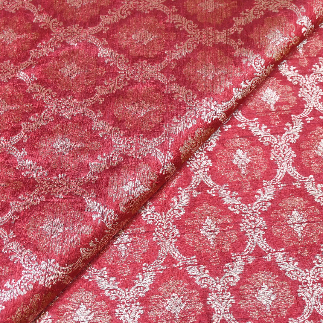Pure Raw Silk Alfi Zari Brocade Fabric 44" | Luxury Traditional Designer Fabric | ASE001-02