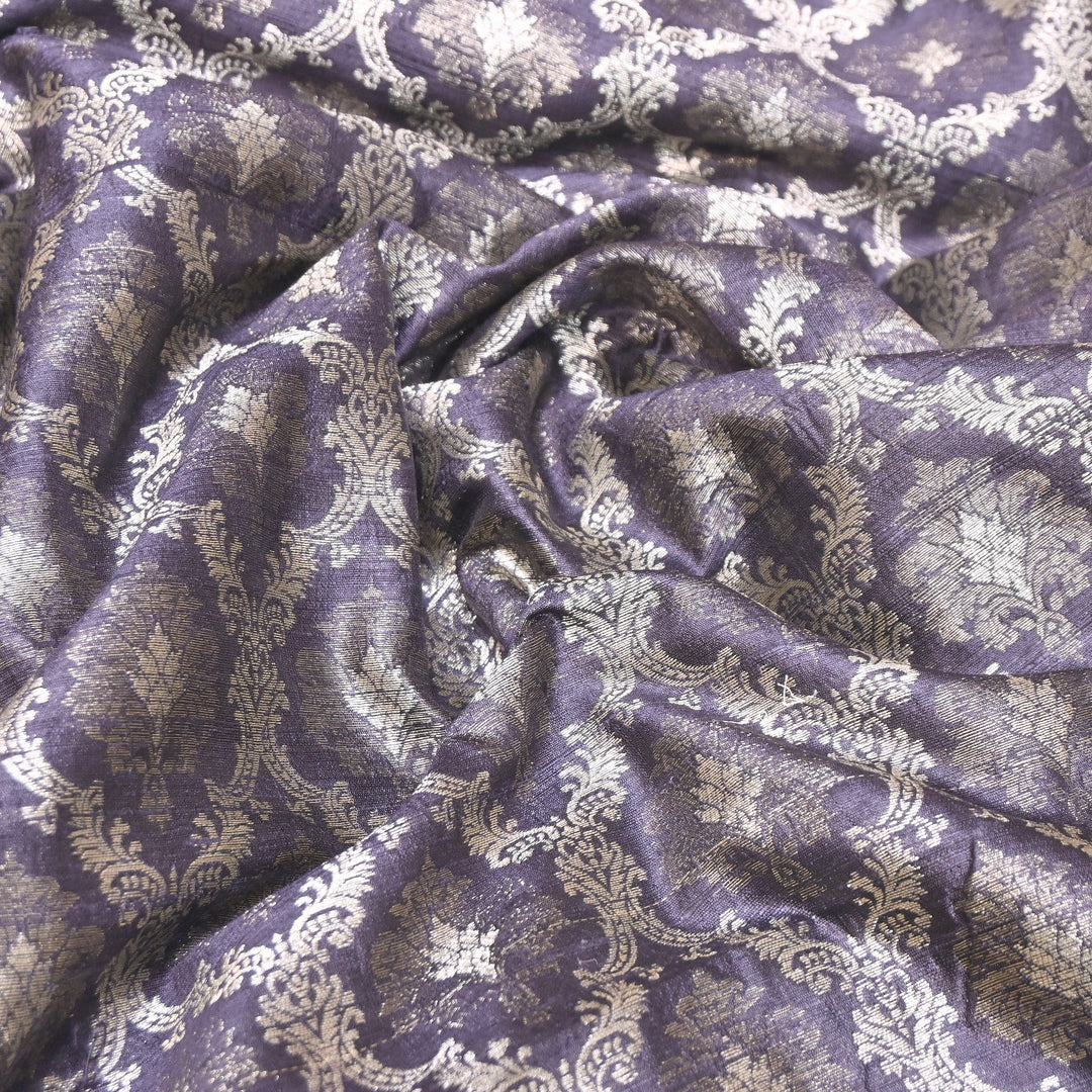 Pure Raw Silk Alfi Zari Brocade Fabric 44" | Luxury Traditional Designer Fabric | ASE001-04