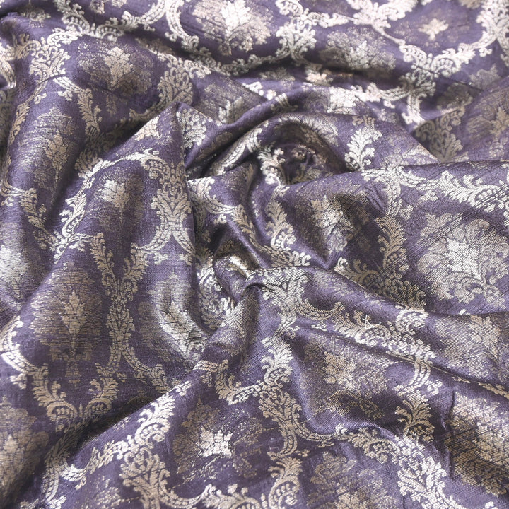 Pure Raw Silk Alfi Zari Brocade Fabric 44" | Luxury Traditional Designer Fabric | ASE001-04