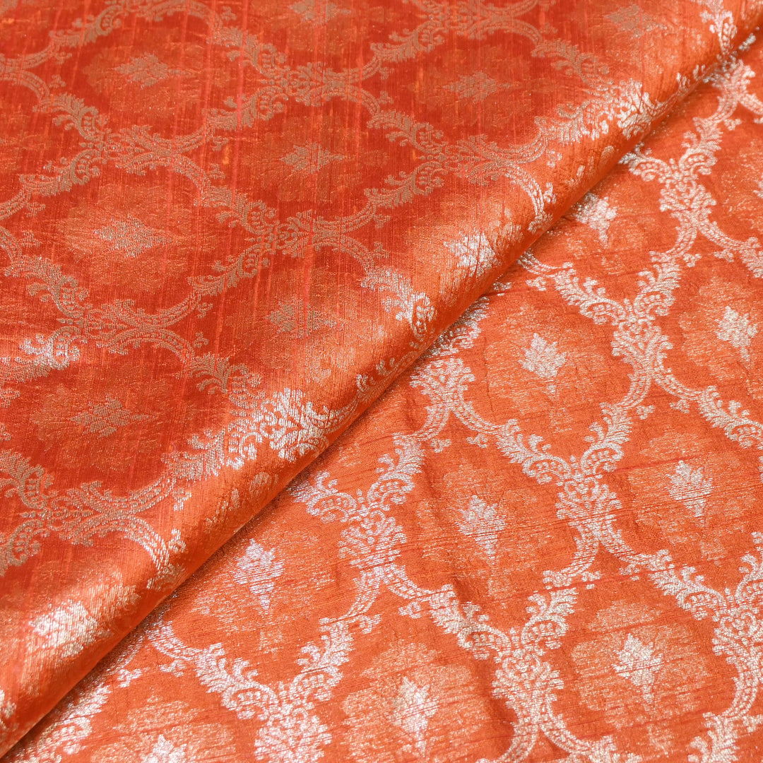 Pure Raw Silk Alfi Zari Brocade Fabric 44" | Luxury Traditional Designer Fabric | ASE001-05