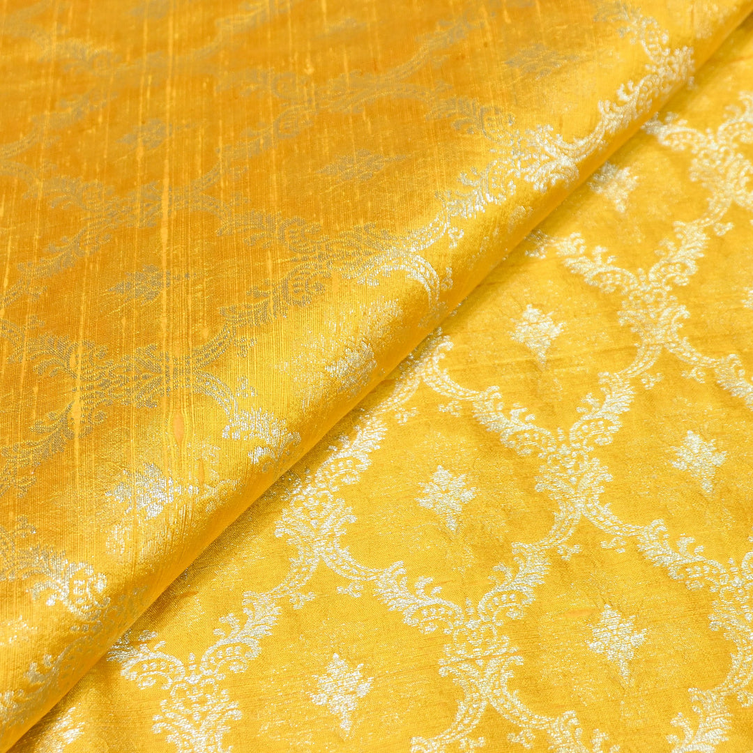 Pure Raw Silk Alfi Zari Brocade Fabric 44" | Luxury Traditional Designer Fabric | ASE001-08