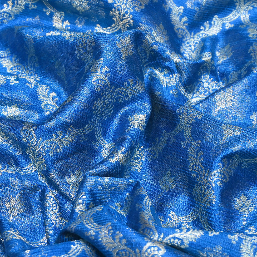 Pure Raw Silk Alfi Zari Brocade Fabric 44" | Luxury Traditional Designer Fabric | ASE001-09