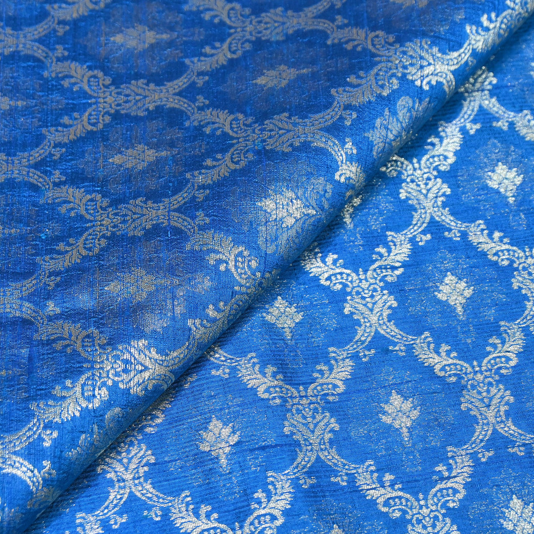 Pure Raw Silk Alfi Zari Brocade Fabric 44" | Luxury Traditional Designer Fabric | ASE001-09