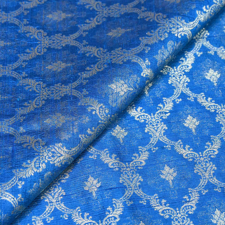 Pure Raw Silk Alfi Zari Brocade Fabric 44" | Luxury Traditional Designer Fabric | ASE001-09
