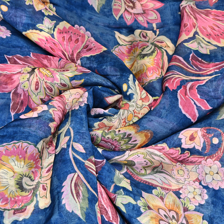 Premium Viscose Organza Digital Print Floral Designer Fabric 001665-6