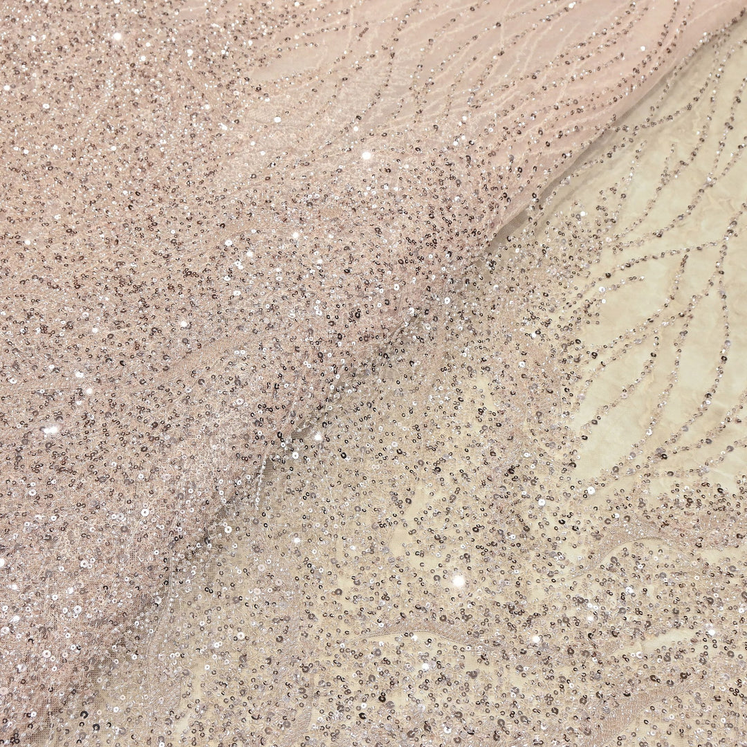 Luxury Imported Heavy Cut Dana, Beads & Sequins Embroidered Net Fabric | AT18226-1