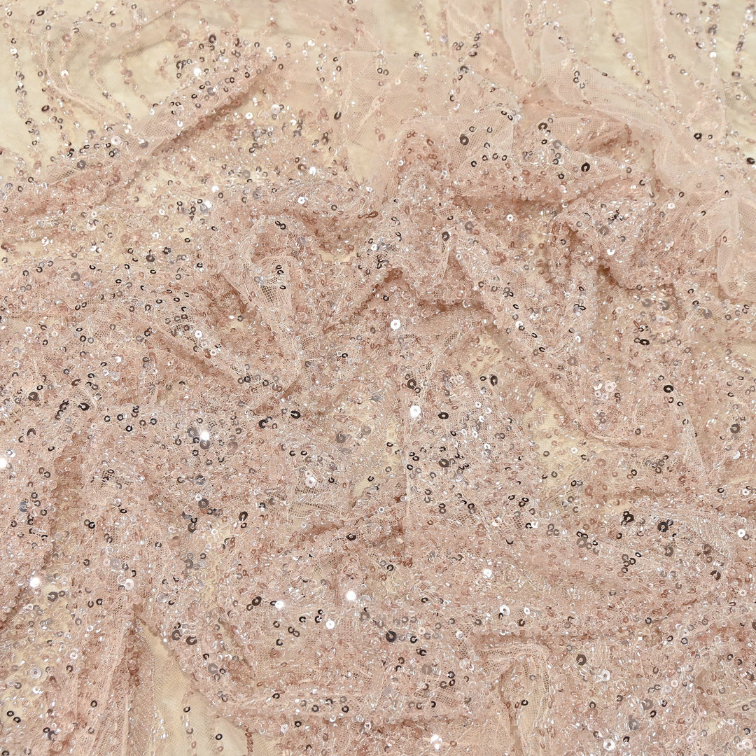 Luxury Imported Heavy Cut Dana, Beads & Sequins Embroidered Net Fabric | AT18226-1