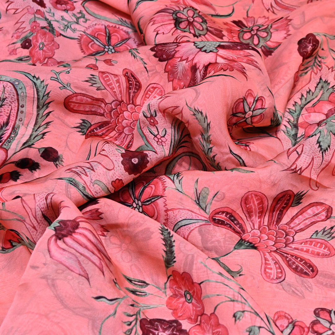 Premium Viscose Organza Digital Print Floral Designer Fabric 001665-9