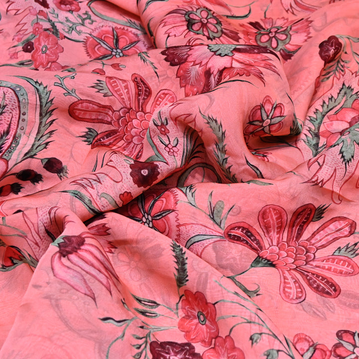Premium Viscose Organza Digital Print Floral Designer Fabric 001665-9