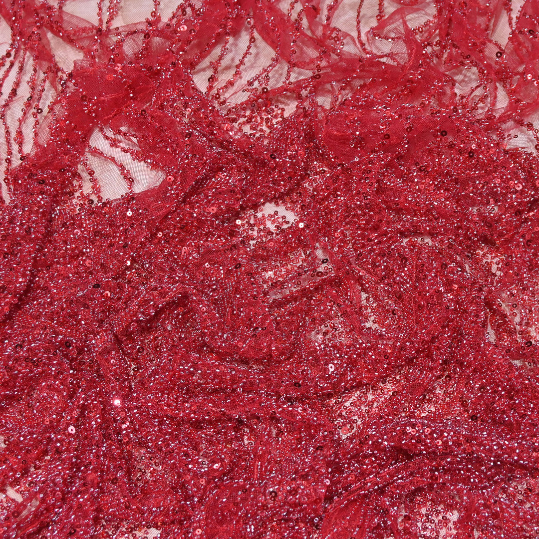 Luxury Imported Heavy Cut Dana, Beads & Sequins Embroidered Net Fabric | AT18226-2