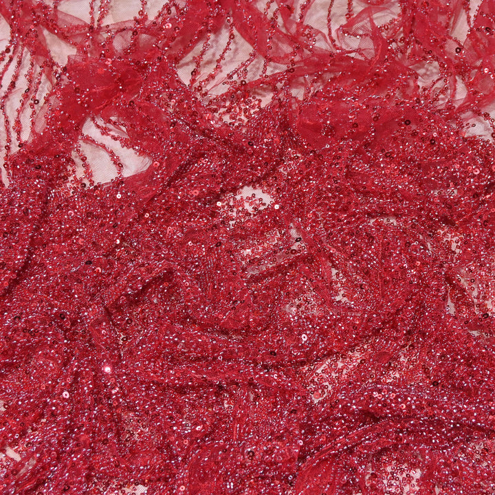Luxury Imported Heavy Cut Dana, Beads & Sequins Embroidered Net Fabric | AT18226-2