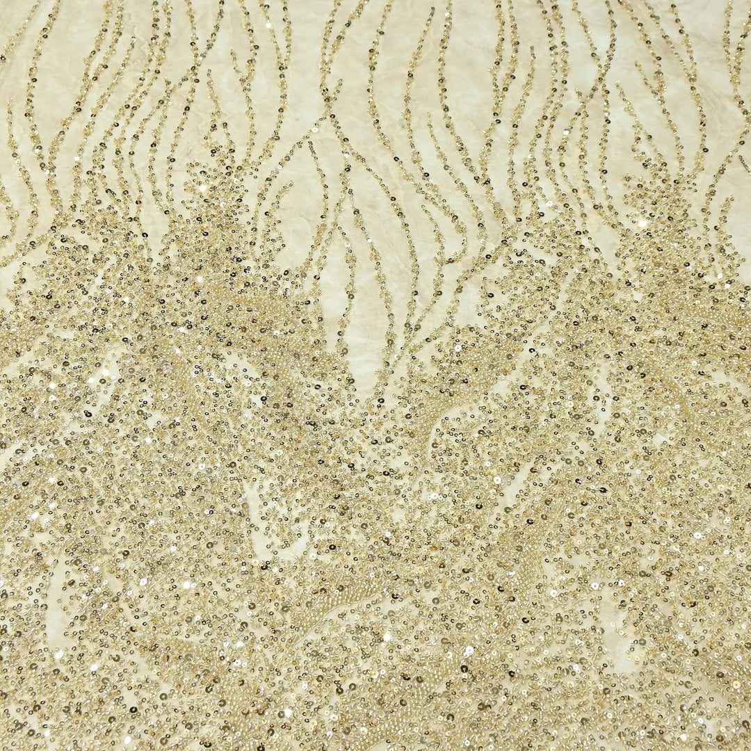 Luxury Imported Heavy Cut Dana, Beads & Sequins Embroidered Net Fabric | AT18226-3