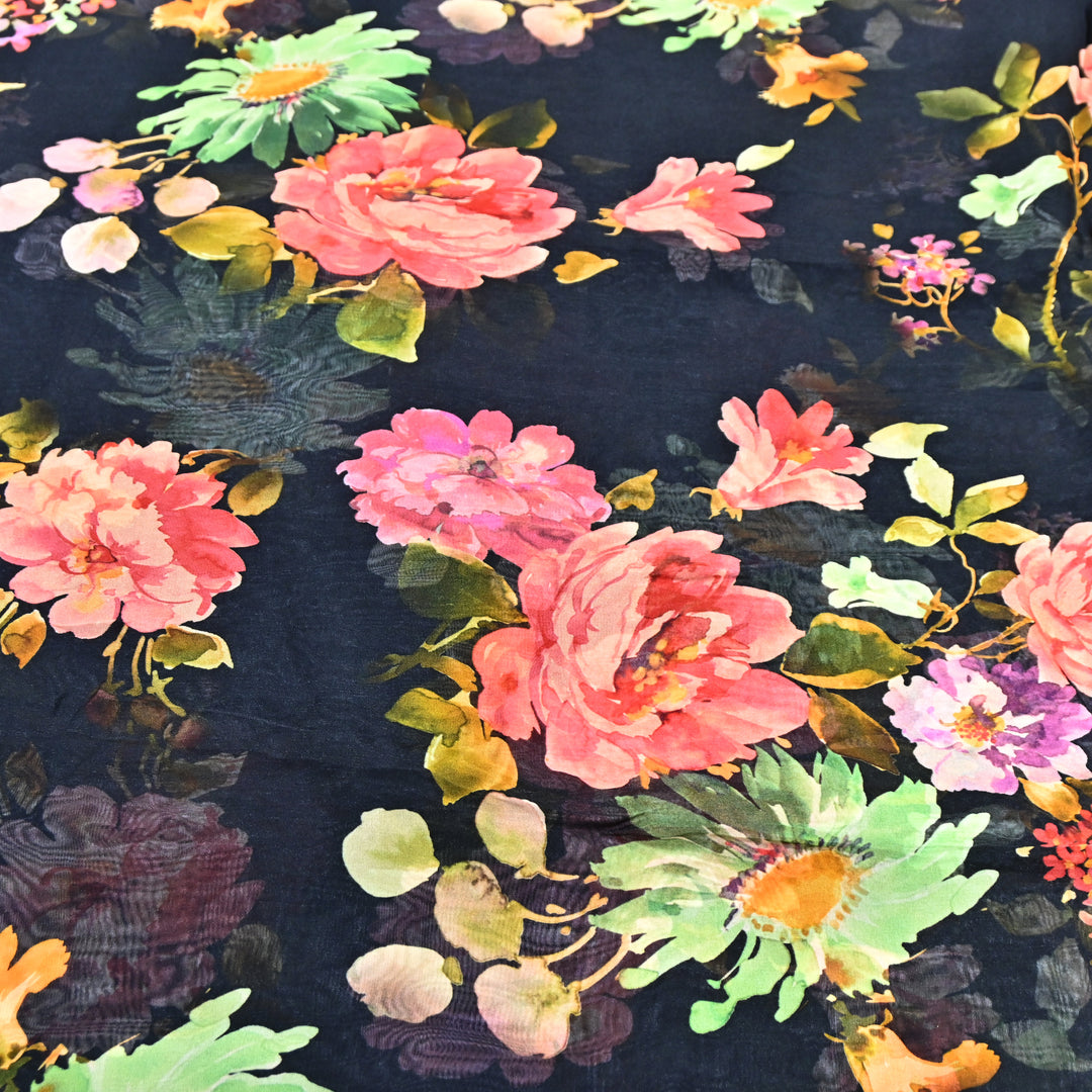 Premium Viscose Organza Digital Print Floral Designer Fabric 001665-5