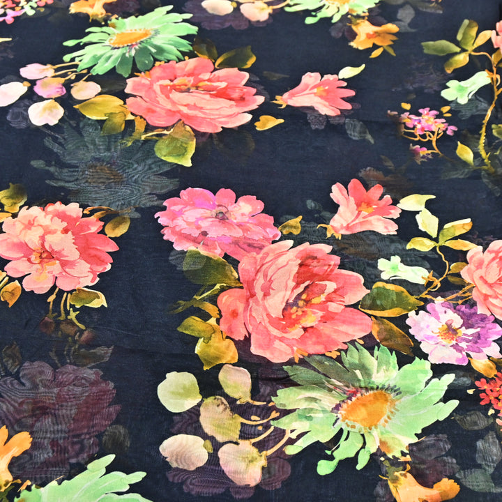 Premium Viscose Organza Digital Print Floral Designer Fabric 001665-5