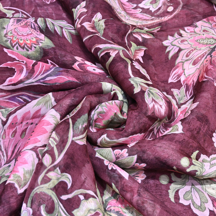 Premium Viscose Organza Digital Print Floral Designer Fabric 001665-3