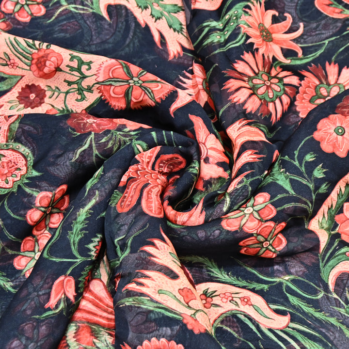 Premium Viscose Organza Digital Print Floral Designer Fabric 001665-2