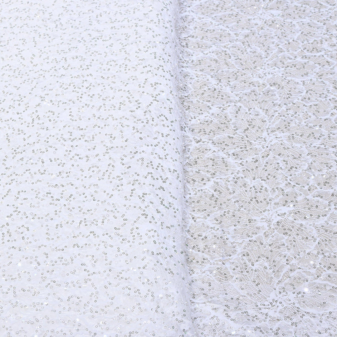 Luxury Imported Heavy Cut Dana, Beads & Sequins Embroidered Net Fabric | 000648-A