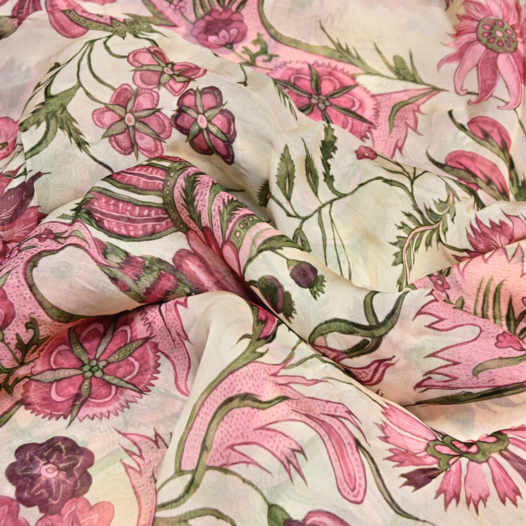 Premium Viscose Organza Digital Print Floral Designer Fabric 001665-1