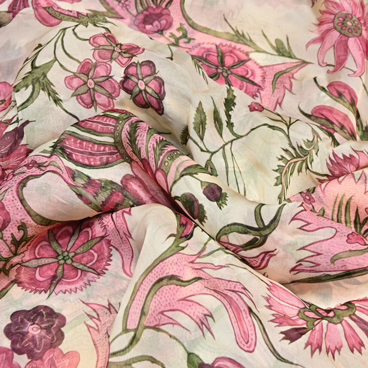 Premium Viscose Organza Digital Print Floral Designer Fabric 001665-1