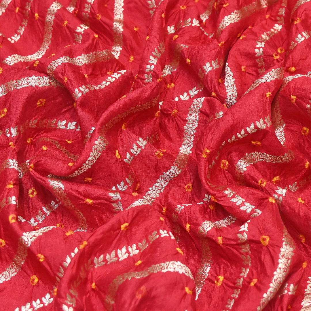 Premium Pure Chiniya Silk Zari Bandhej Fabric | Bandhej Fabric | 002171-01