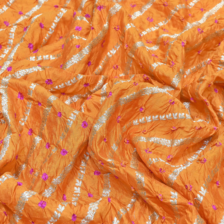 Premium Pure Chiniya Silk Zari Bandhej Fabric | Bandhej Fabric | 002171-03