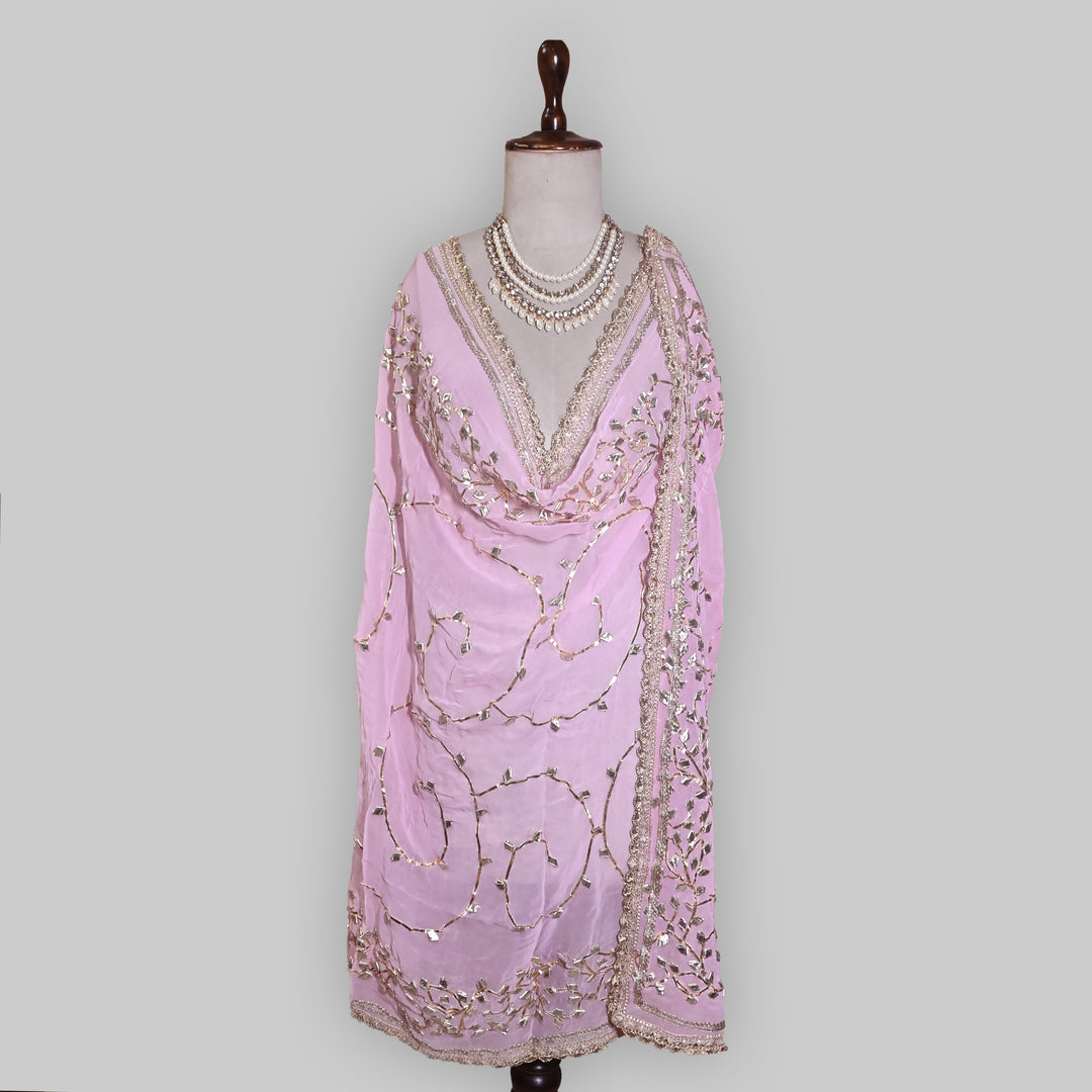 Baby Pink Color Elegant Georgette Dupatta with Gota Patti Work | Festive & Wedding Dupatta  Fabric