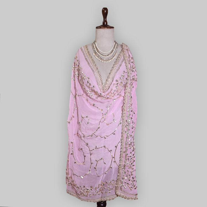 Baby Pink Color Elegant Georgette Dupatta with Gota Patti Work | Festive & Wedding Dupatta  Fabric