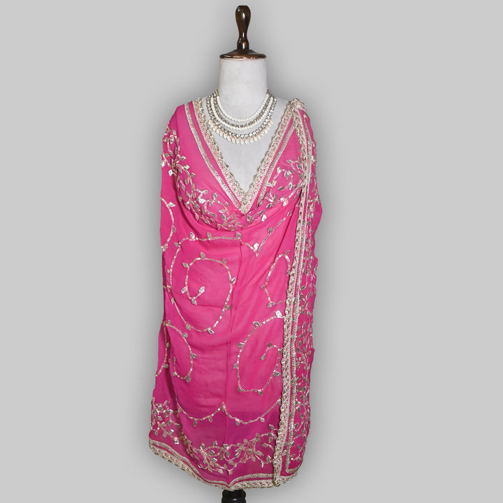 Rani Pink Color Elegant Georgette Dupatta with Gota Patti Work | Festive & Wedding Dupatta  Fabric