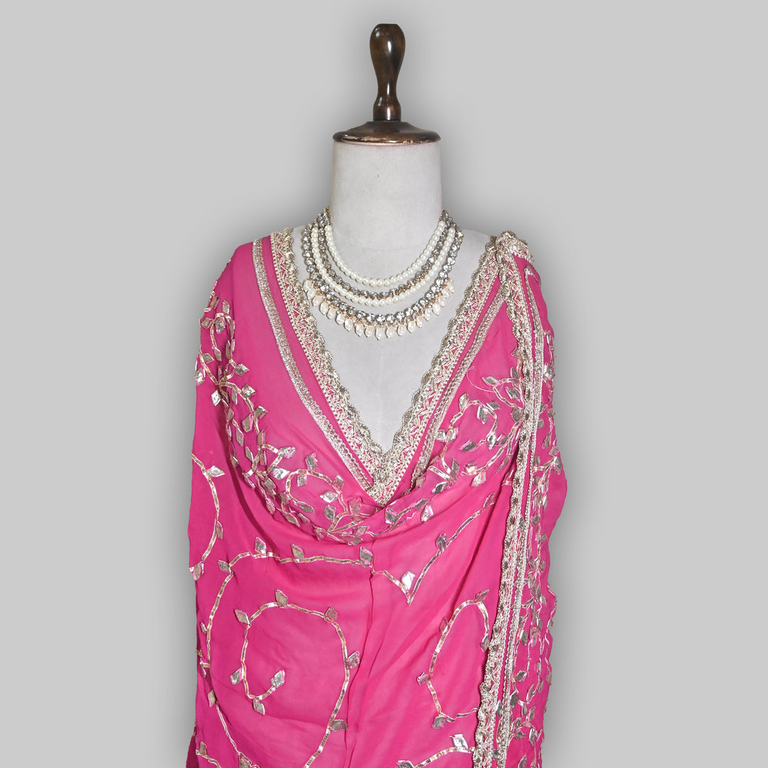 Rani Pink Color Elegant Georgette Dupatta with Gota Patti Work | Festive & Wedding Dupatta  Fabric