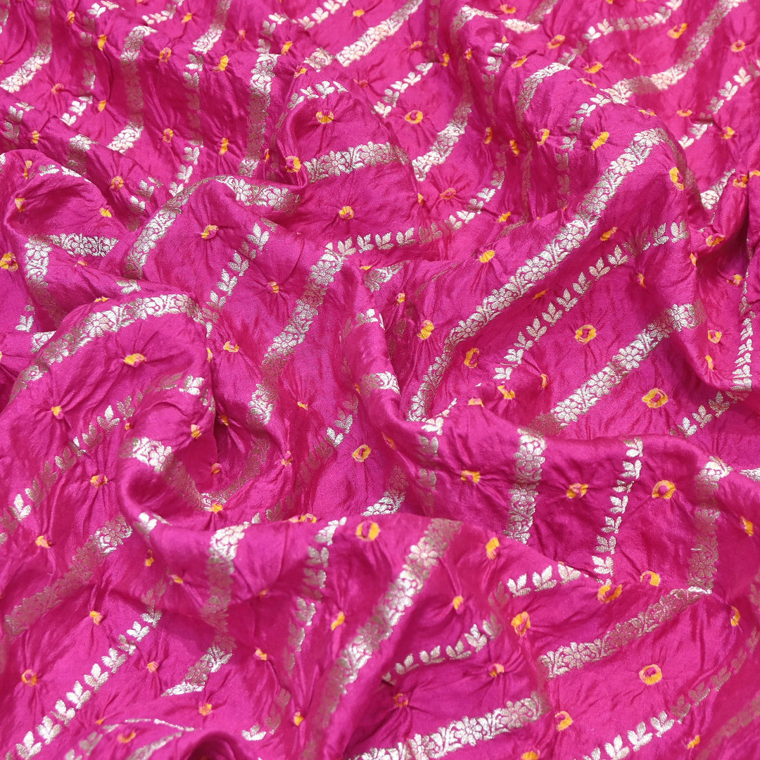 Premium Pure Chiniya Silk Zari Bandhej Fabric | Bandhej Fabric | 002171-05