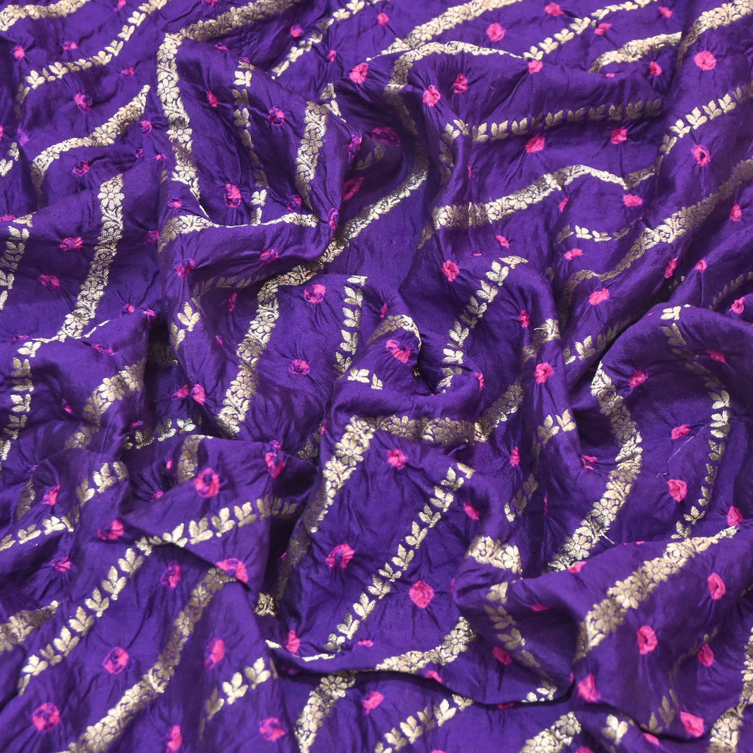 Premium Pure Chiniya Silk Zari Bandhej Fabric | Bandhej Fabric | 002171-06