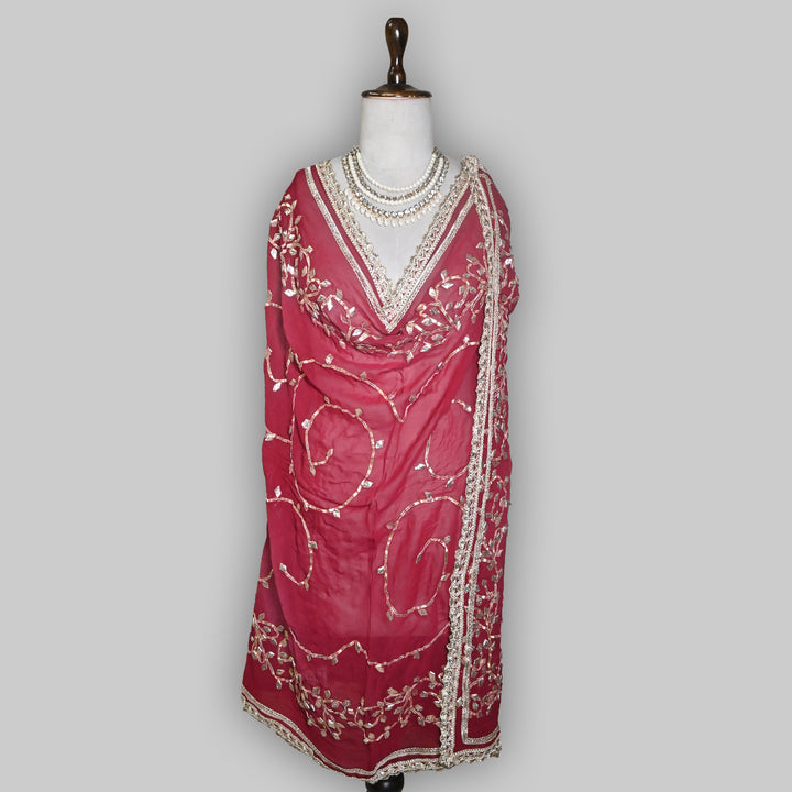 Ruby Wine Red Color Elegant Georgette Dupatta with Gota Patti Work | Festive & Wedding Dupatta  Fabric