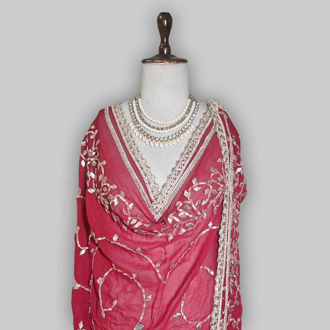 Ruby Wine Red Color Elegant Georgette Dupatta with Gota Patti Work | Festive & Wedding Dupatta  Fabric