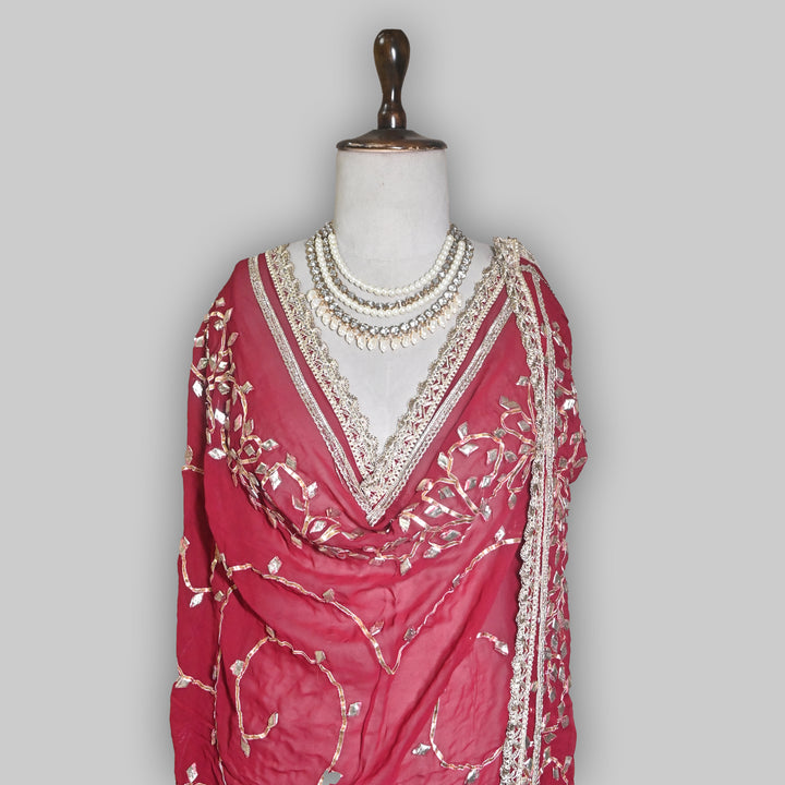 Ruby Wine Red Color Elegant Georgette Dupatta with Gota Patti Work | Festive & Wedding Dupatta  Fabric