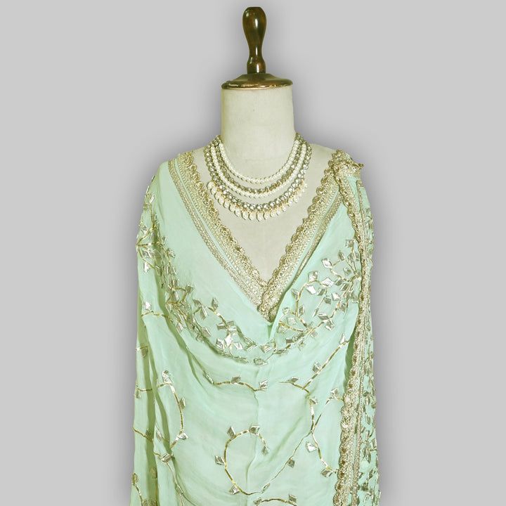 Pista Green Color Elegant Georgette Dupatta with Gota Patti Work | Festive & Wedding Dupatta  Fabric