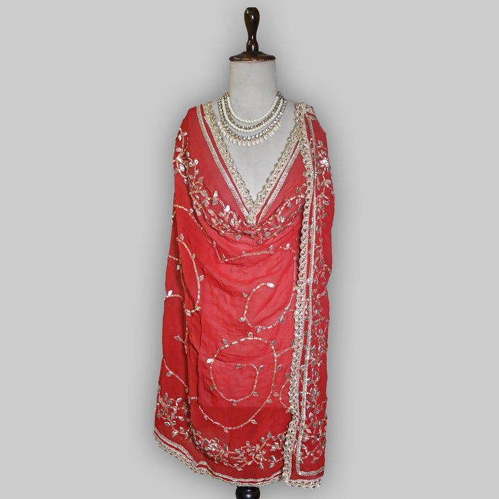 Red Color Elegant Georgette Dupatta with Gota Patti Work | Festive & Wedding Dupatta  Fabric