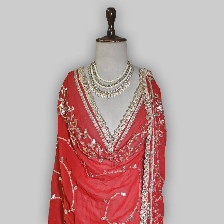Red Color Elegant Georgette Dupatta with Gota Patti Work | Festive & Wedding Dupatta  Fabric
