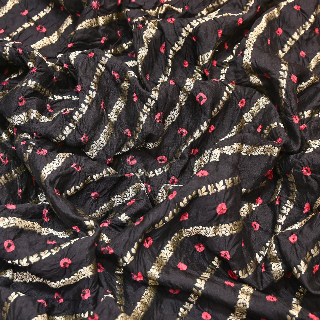 Premium Pure Chiniya Silk Zari Bandhej Fabric | Bandhej Fabric | 002171-08