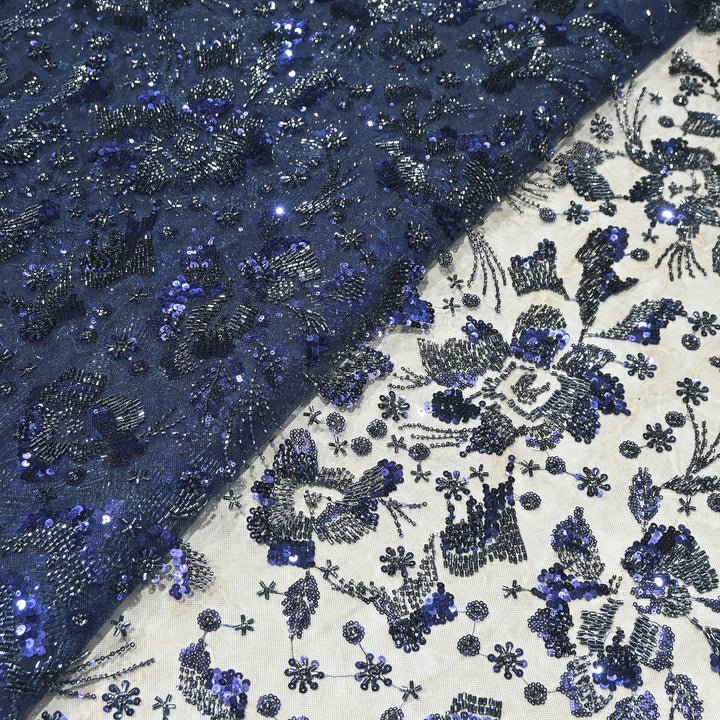 Luxury Imported Heavy Cut Dana, Beads & Sequins Embroidered Net Fabric | D88409-1