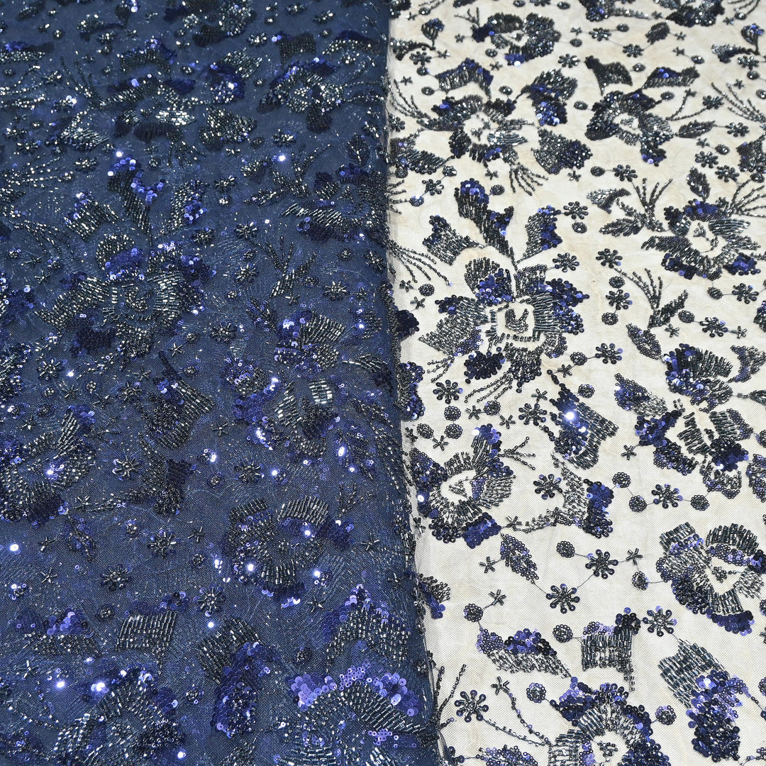 Luxury Imported Heavy Cut Dana, Beads & Sequins Embroidered Net Fabric | D88409-1