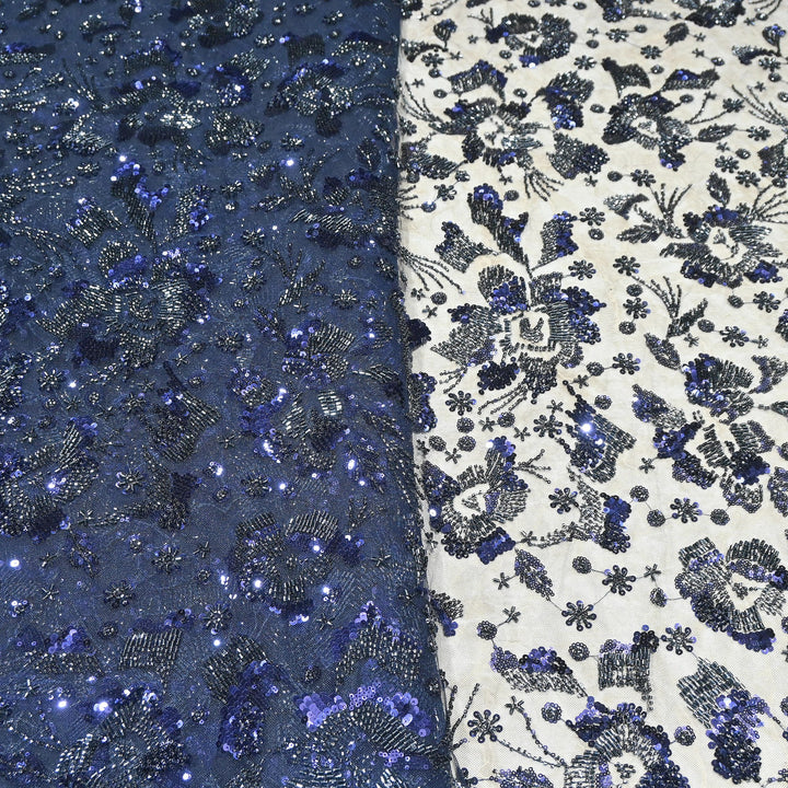 Luxury Imported Heavy Cut Dana, Beads & Sequins Embroidered Net Fabric | D88409-1
