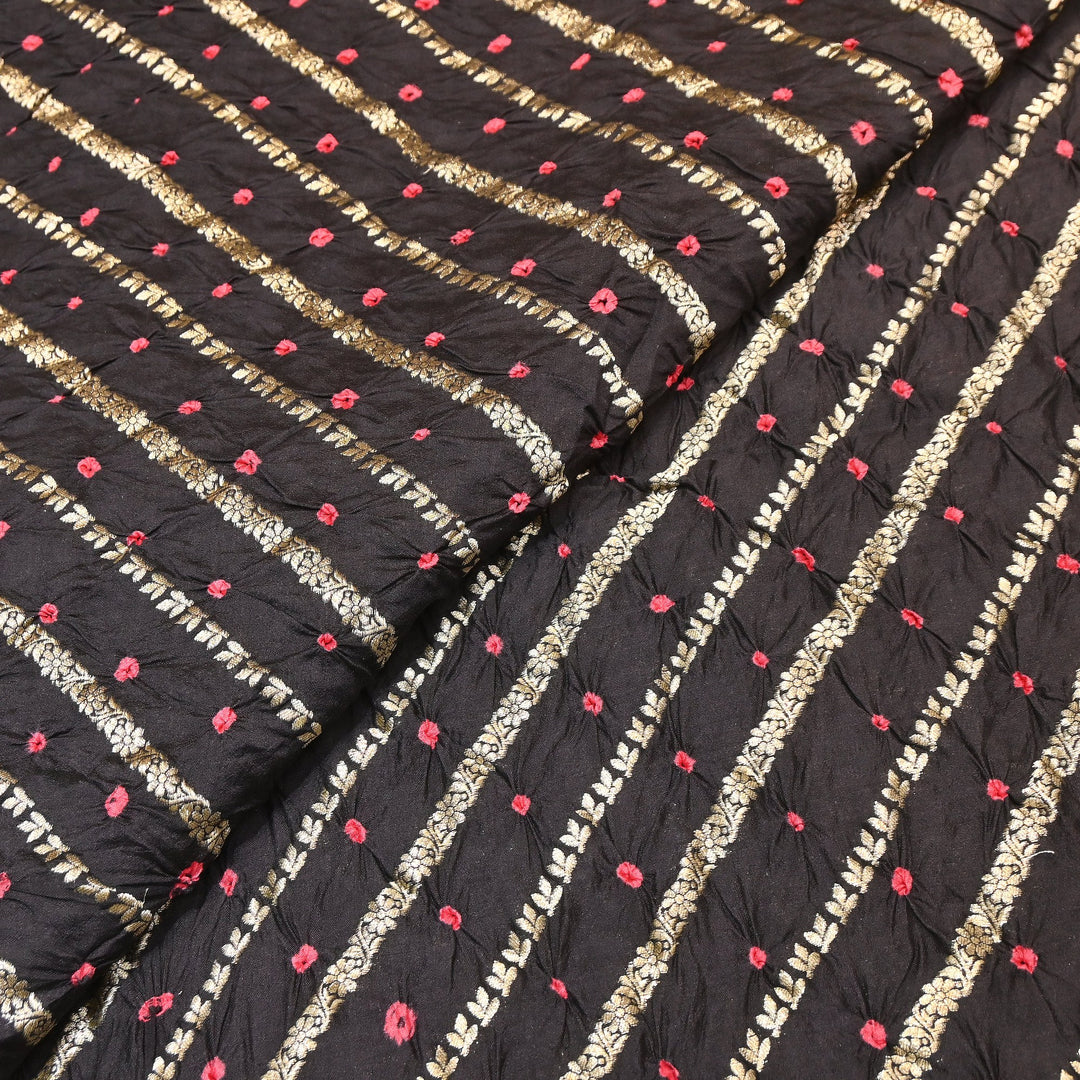Premium Pure Chiniya Silk Zari Bandhej Fabric | Bandhej Fabric | 002171-08