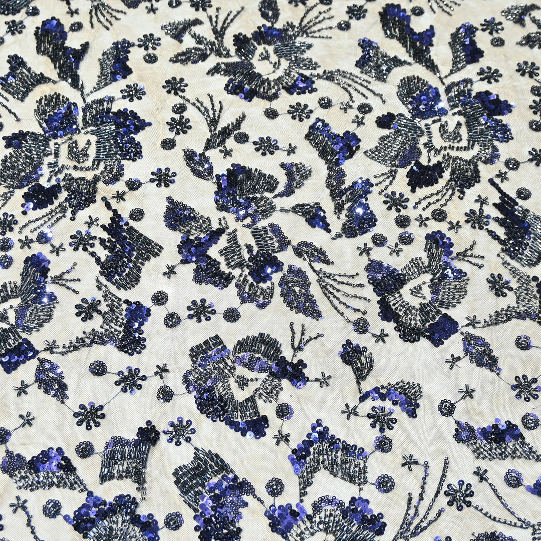 Luxury Imported Heavy Cut Dana, Beads & Sequins Embroidered Net Fabric | D88409-1