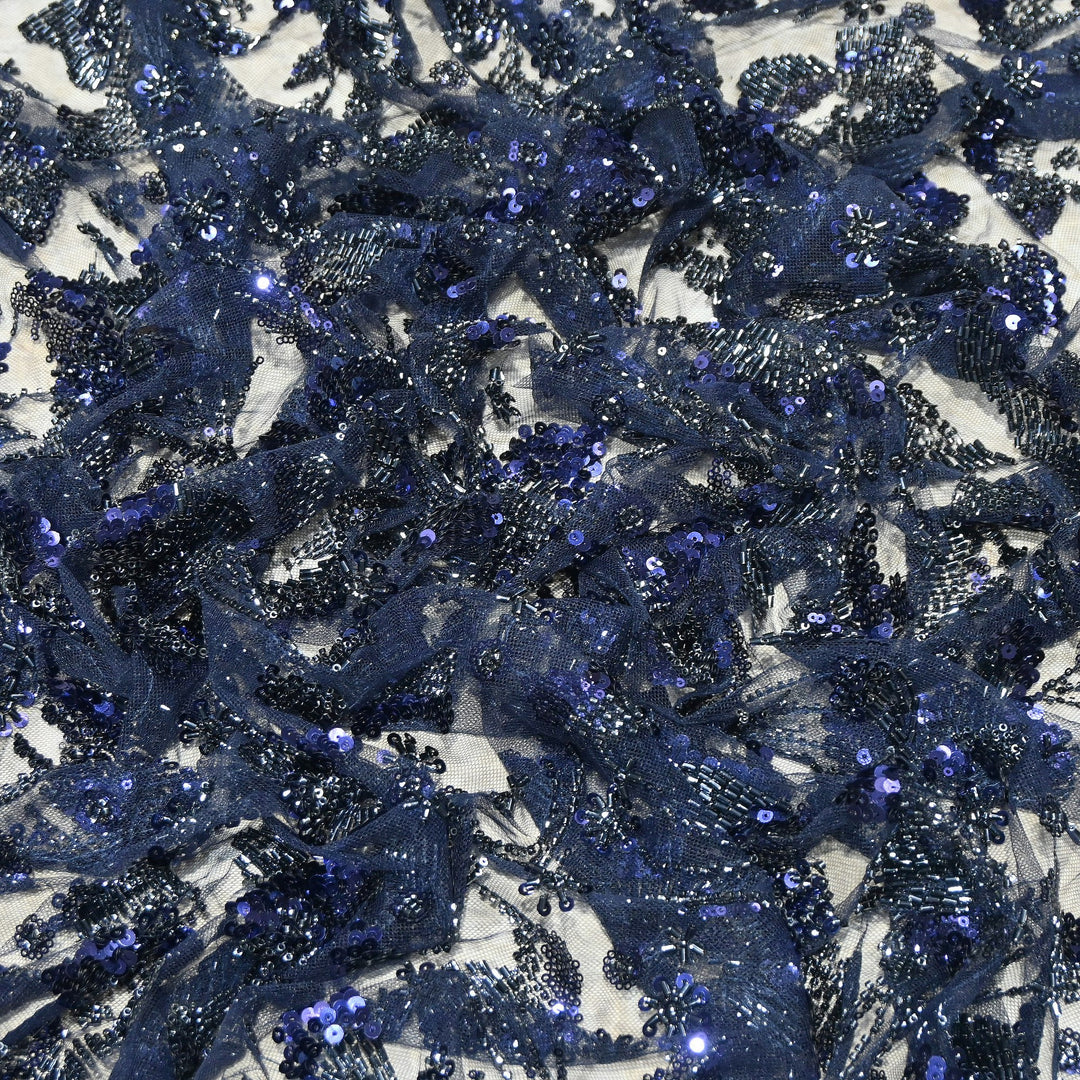 Luxury Imported Heavy Cut Dana, Beads & Sequins Embroidered Net Fabric | D88409-1