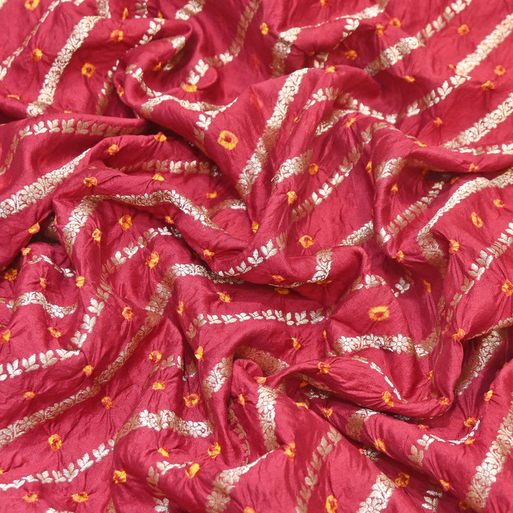 Premium Pure Chiniya Silk Zari Bandhej Fabric | Bandhej Fabric | 002171-09