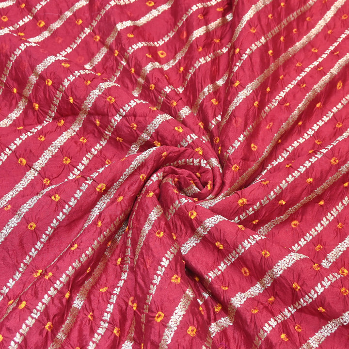 Premium Pure Chiniya Silk Zari Bandhej Fabric | Bandhej Fabric | 002171-09