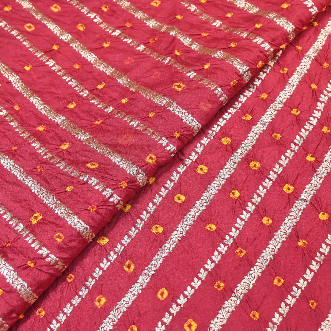 Premium Pure Chiniya Silk Zari Bandhej Fabric | Bandhej Fabric | 002171-09